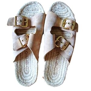 Bio Bio Womens Beige Double Leather‎ Strap Flat Buc